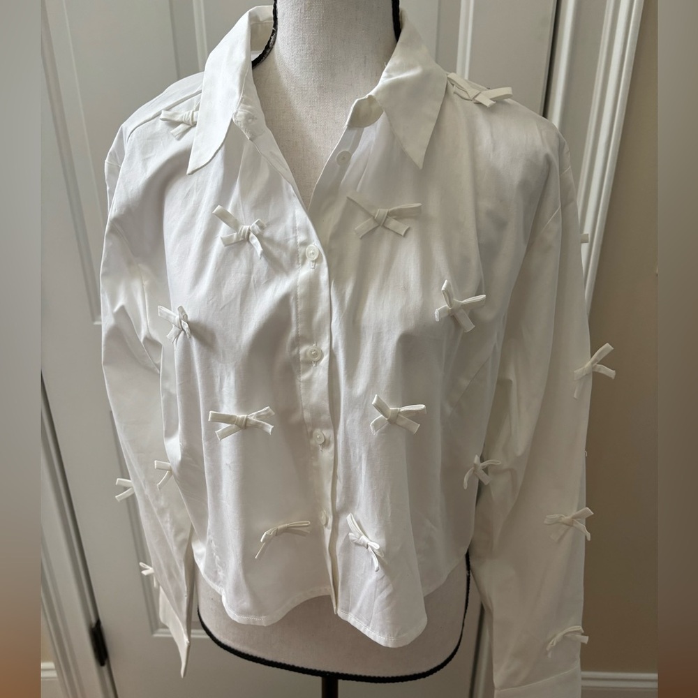 Wild Fable Cropped Bow Blouse